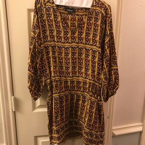 Long sleeve brown mini with ruched waist.